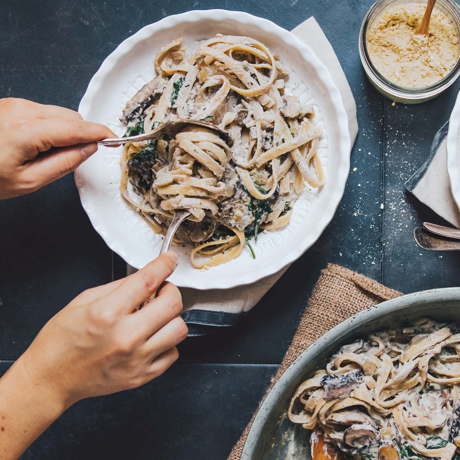 Creamy Plant-Based Mushroom Fettuccine With Cashew Alfredo