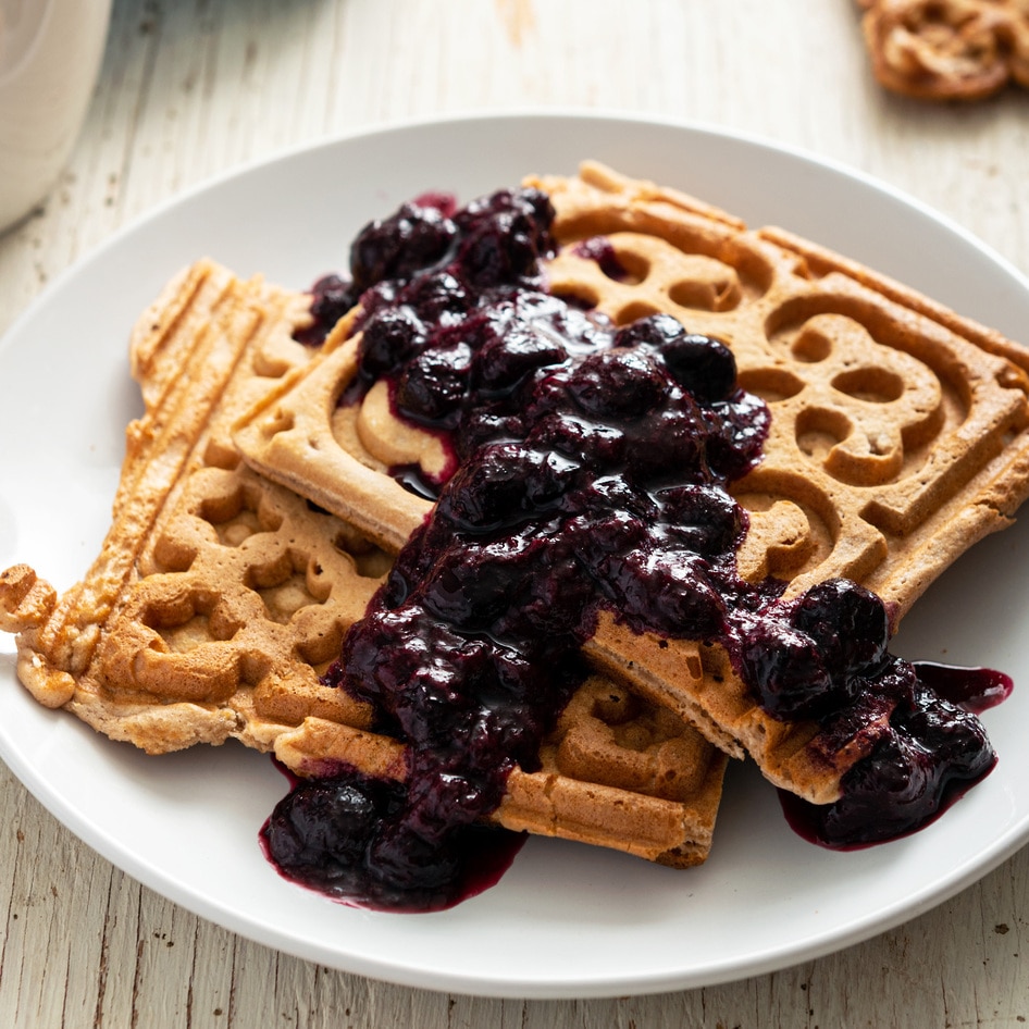 Freezer-Friendly Vegan Blood Orange Waffles With Berry Compote