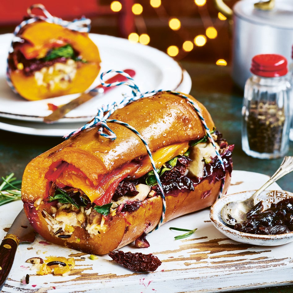 Stuffed Squash Vegan Roast With Cranberry-Orange Sauce