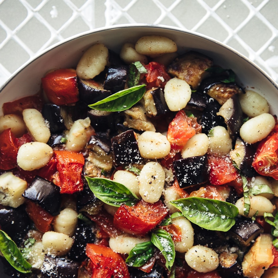 Pillowy Vegan Gnocchi With&nbsp;Roasted Eggplant and Tomato