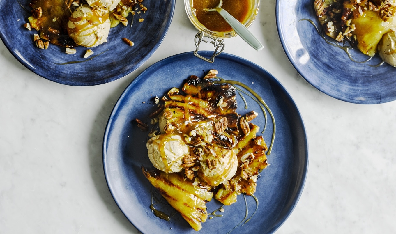 Grilled Cinnamon Pineapples With Vegan Salted Caramel Sauce