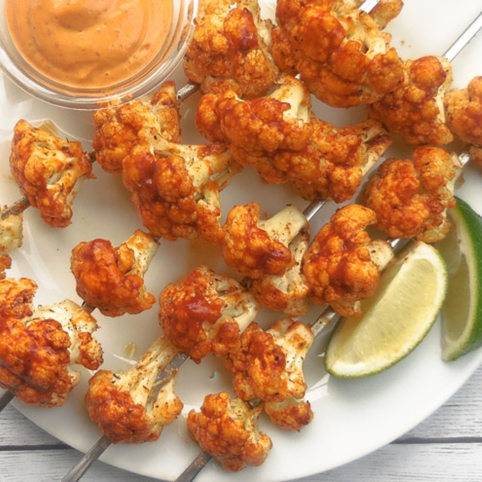Spicy Grilled Cauliflower Skewers with Adobo Dipping Sauce