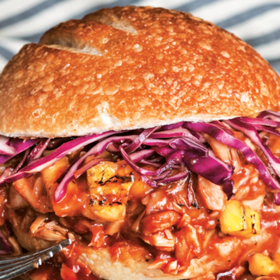 Pulled Barbecue Jackfruit Sandwich With Grilled Pineapple