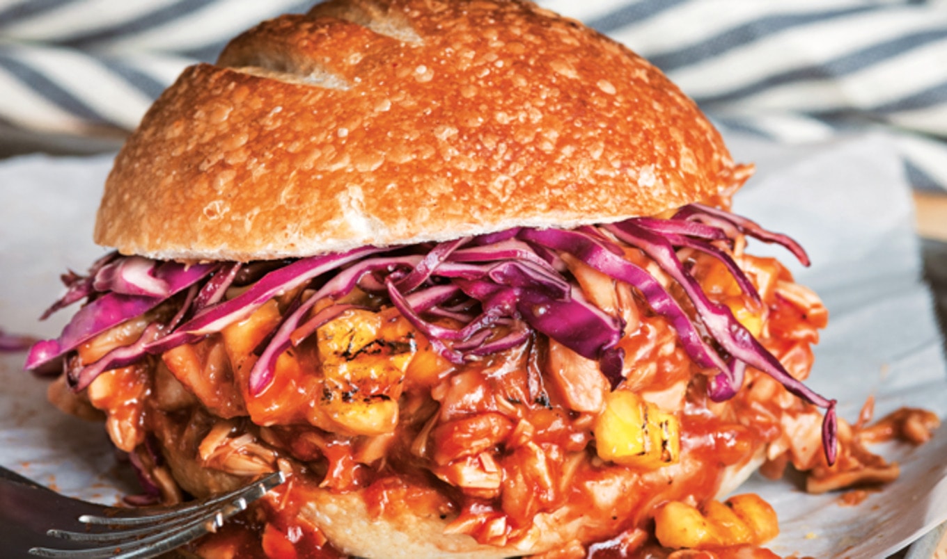 Pulled Barbecue Jackfruit Sandwich With Grilled Pineapple