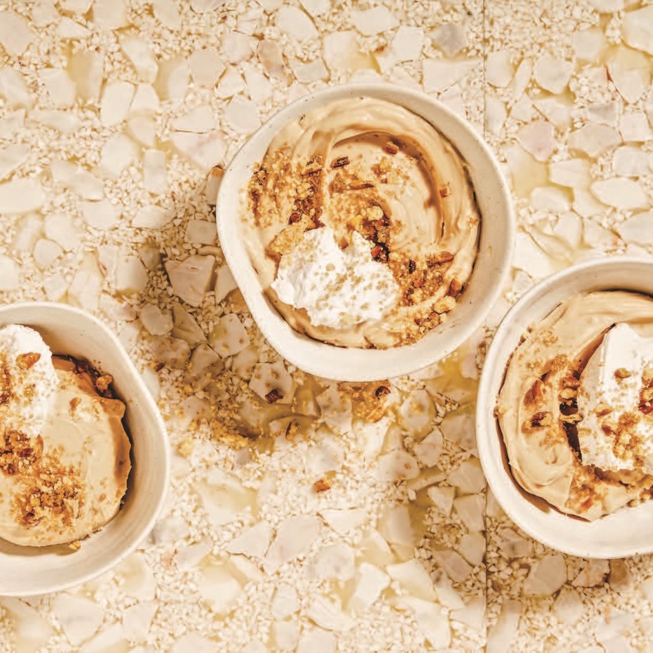 Creamy Vegan Coconut Butterscotch Pudding With Pecan Pie Crumble Topping