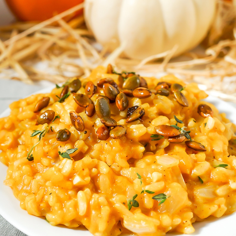 Creamy Vegan Pumpkin Risotto With Roasted Pepitas