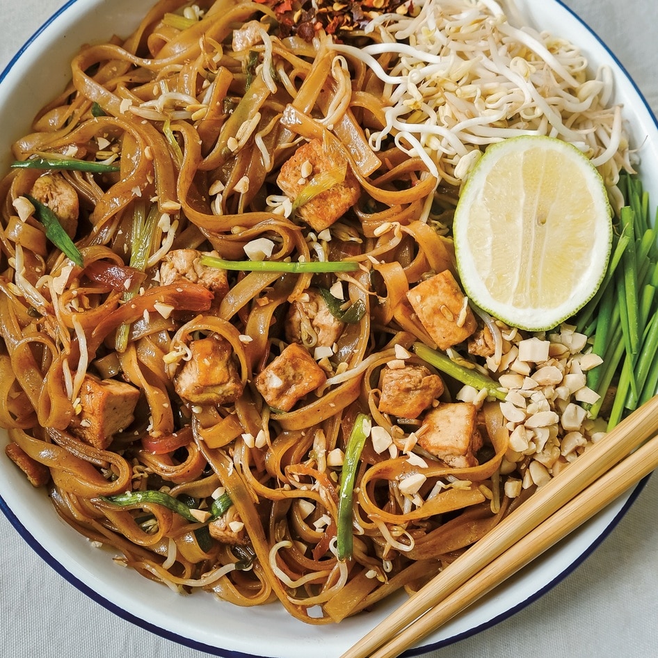 Saucy Plant-Based Pad Thai With Crispy Pan-Fried Tofu