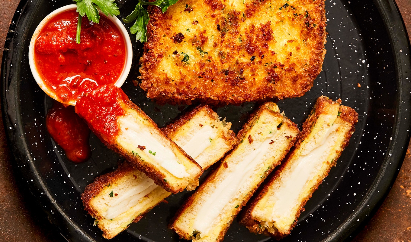 Crispy Fried Vegan Grilled Cheese With Marinara Dipping Sauce
