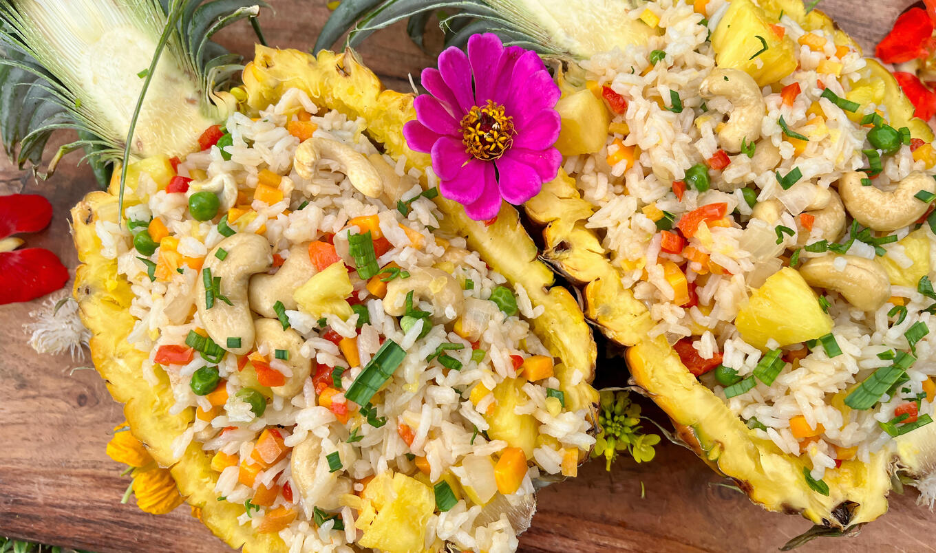 Vegan Pineapple Cashew Fried Rice With Vegan Eggs
