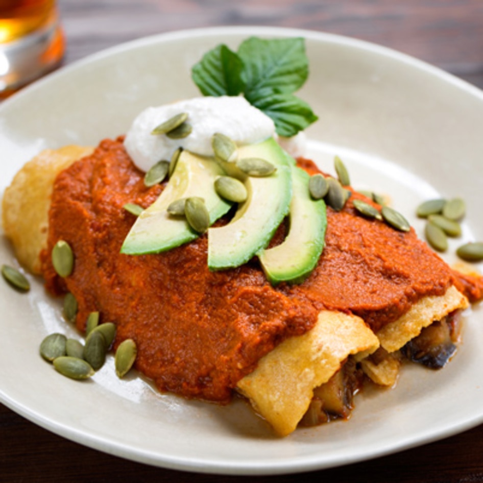 Eggplant Enchiladas With Paprika-Lime Cashew Cream