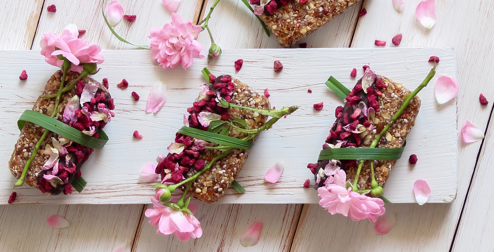 Chocolate-Dipped Raspberry Rose Oat Bars