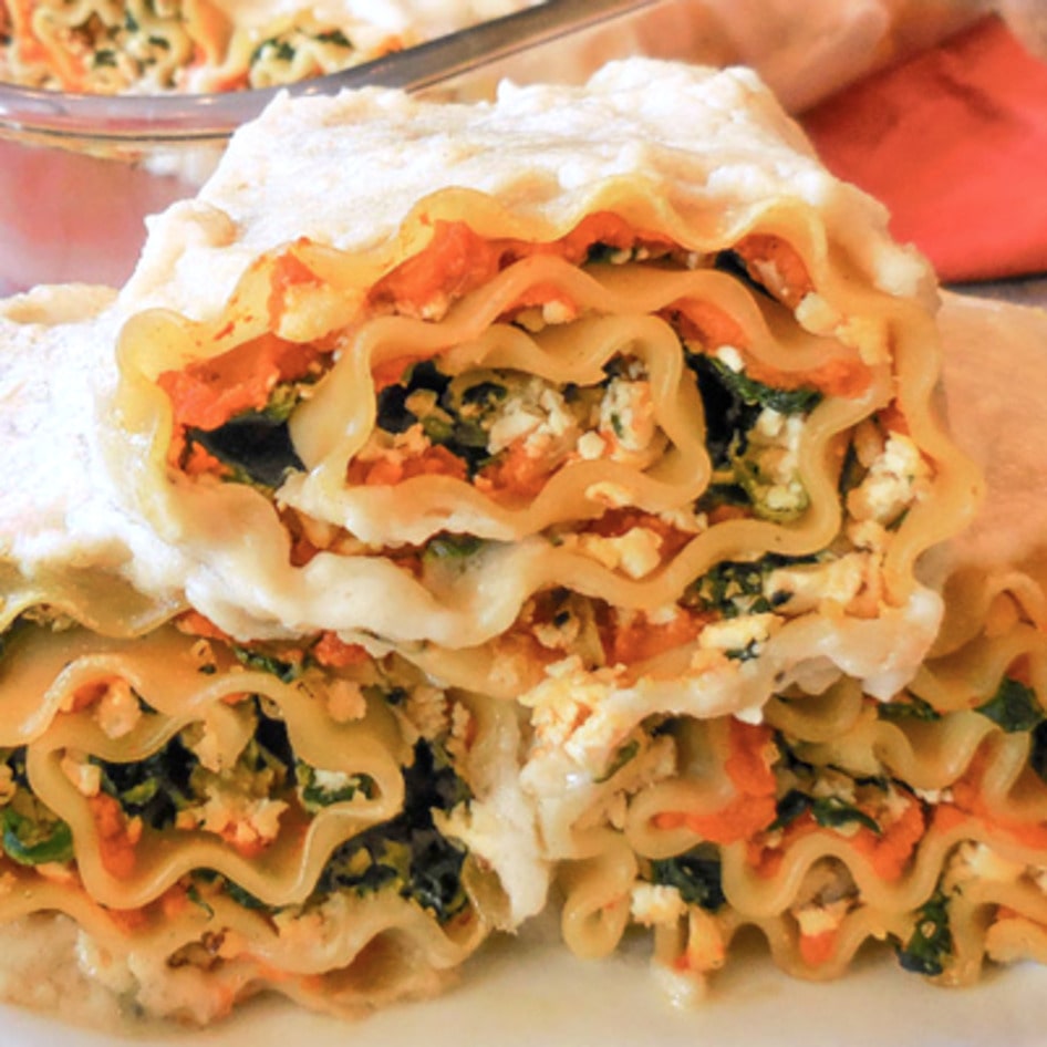 Vegan Pumpkin Ricotta Lasagna Rollups With Homemade Béchamel