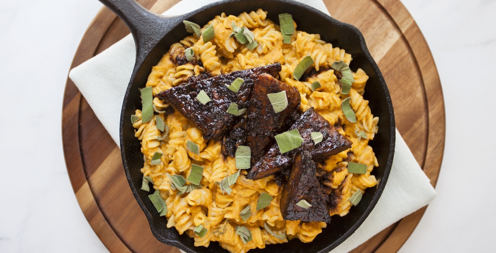 Pumpkin Sage Pasta With Blackened Tempeh