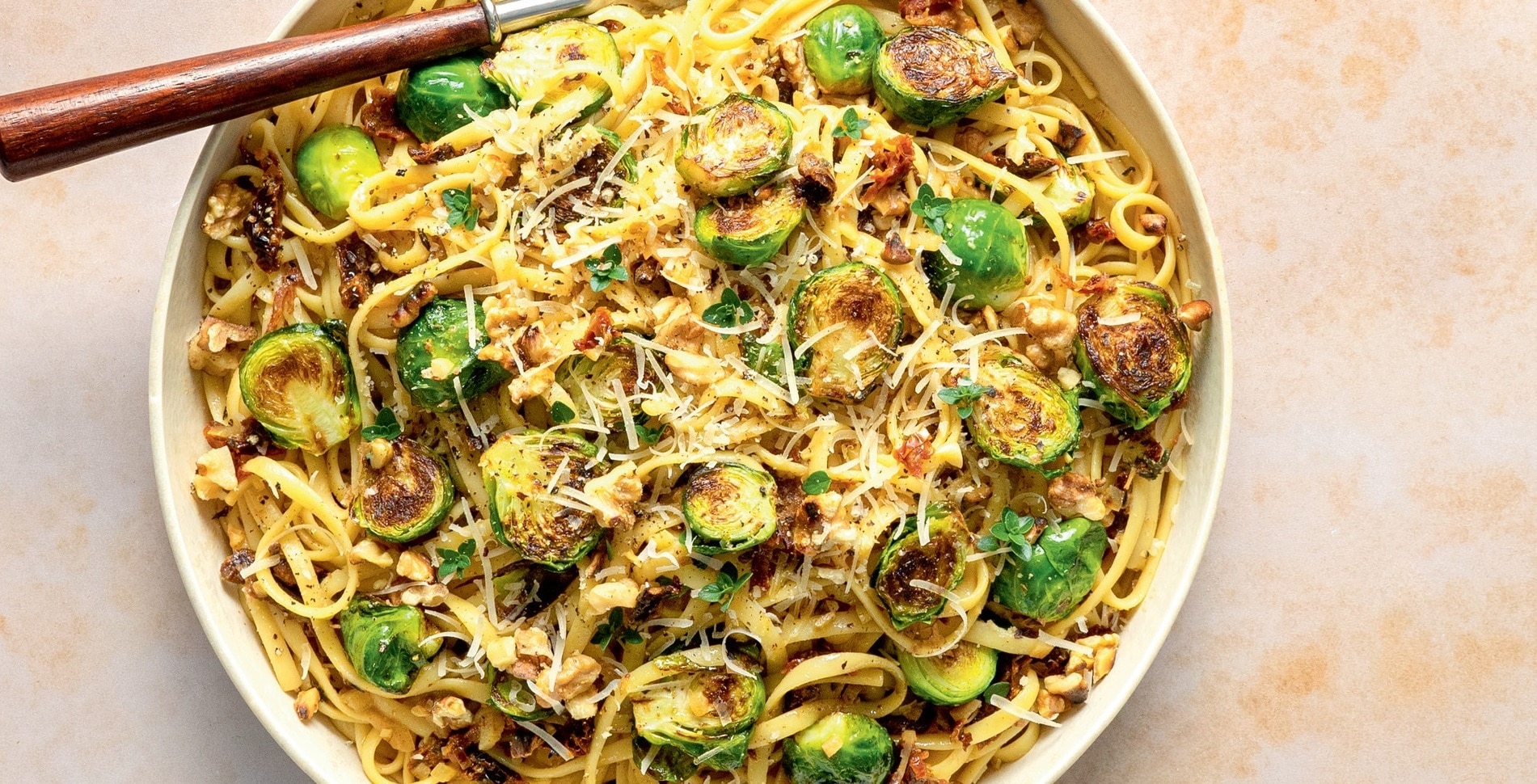 Easy Vegan Brussels Sprout Linguine in White Wine Sauce