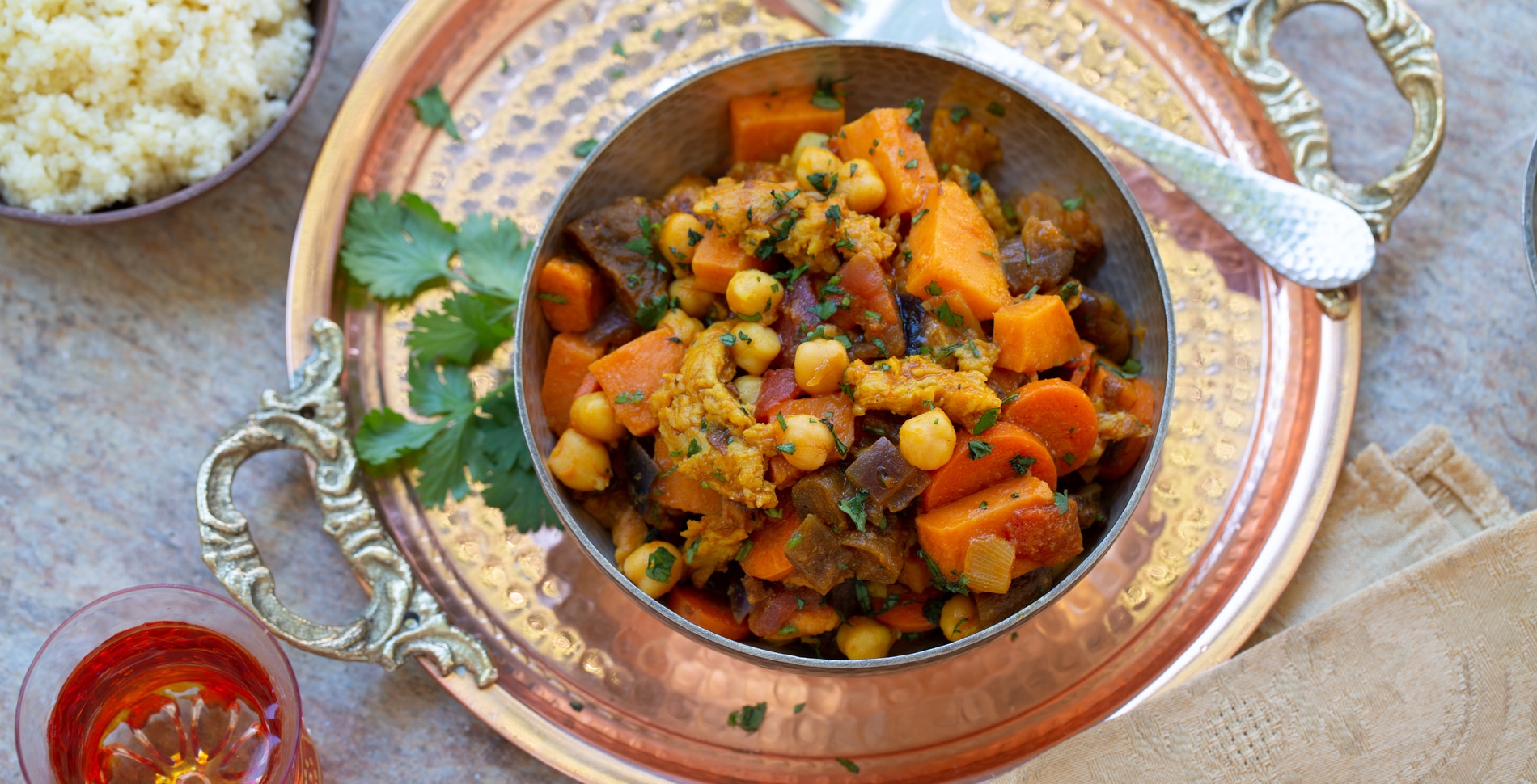 Moroccan-Inspired Vegan Chicken and Sweet Potato Stew