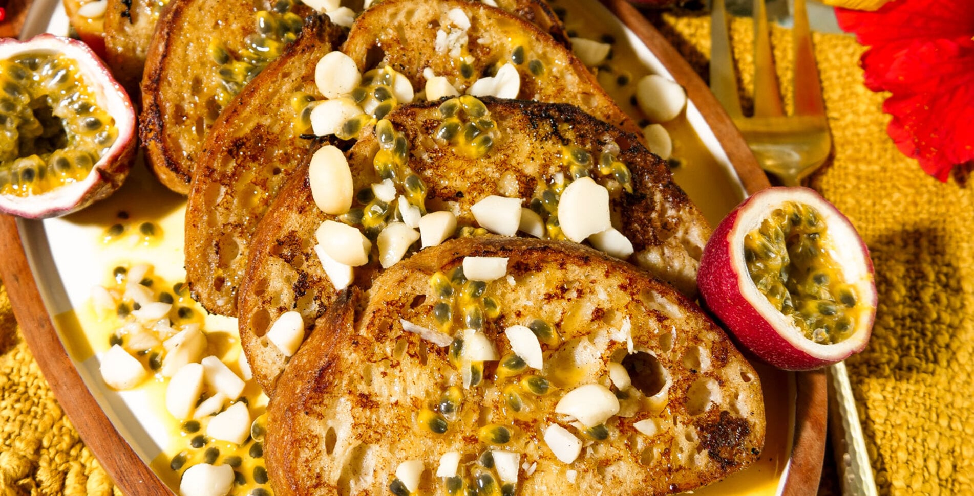 Passion Fruit French Toast With Macadamia Mascarpone